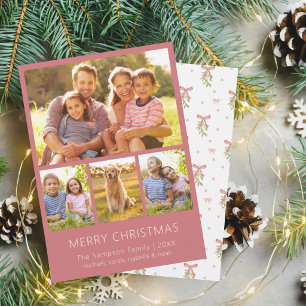 Carte de Noël familiale avec noeud de gui et plusi