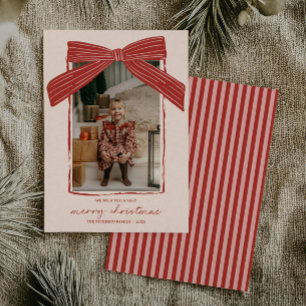 Carte de Noël familiale avec ruban à rayures
