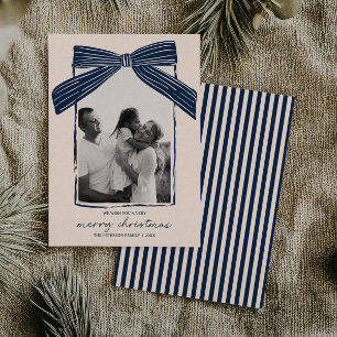 Carte de Noël familiale avec ruban rayé