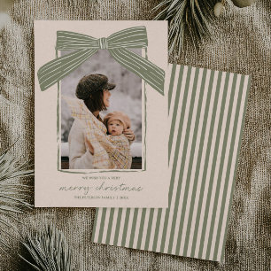 Carte de Noël familiale avec ruban rayé