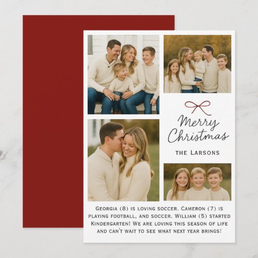 Carte de Noël familiale simple avec ruban (Devant / Derrière)