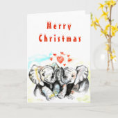 Carte de Noël Famille Eléphant Couple Cute (Fleur jaune)