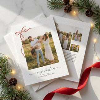 Carte de Noël Famille Ruban Script Moderne 4 Photo