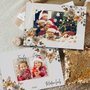 Carte de Noël Famille Rustique Élégante avec 3 Pho