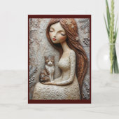 Carte de Noël Fantaisiste Chat et Fée de l'Hiver (Devant)