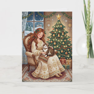 Carte de Noël Fantaisiste Chat et Vierge d'Hiver