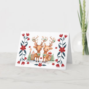 Carte de Noël Fantaisiste Renne & Fleurs