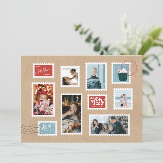 Carte de Noël Festif Postage Timbre (Debout devant)