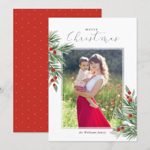 Carte de Noël festive à feuilles persistantes