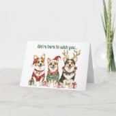 Carte de Noël Festive Aquarelle Corgi Chiens (Devant)