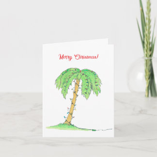 Carte de Noël festive avec palmier tropical et lum