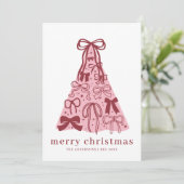 Carte de Noël festive avec ruban rouge rose (Debout devant)