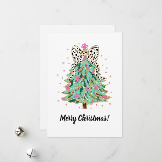 Carte de Noël festive Coquette Bow (Devant/Arrière en situation)