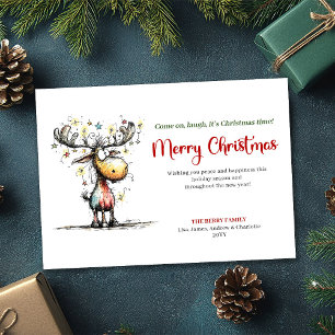 Carte de Noël festive et drôle de renne