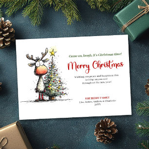 Carte de Noël festive et drôle de renne