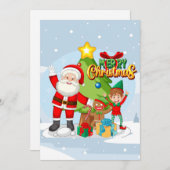 Carte de Noël Festive Père Noël et amis (Devant / Derrière)