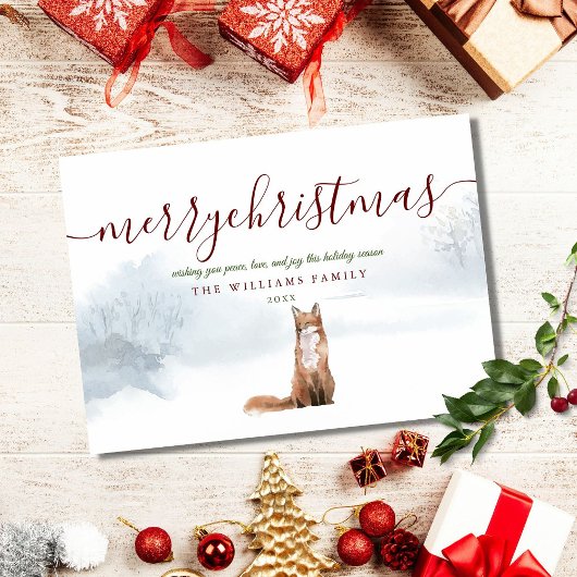 Carte de Noël festive renard d'hiver Script