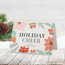 Carte de Noël Fêtes de fin d'année Poinsettia et B