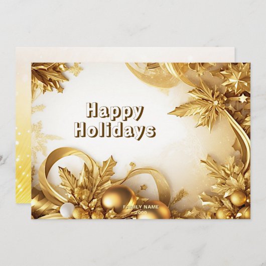 Carte de Noël Feuille d'or (Devant / Derrière)