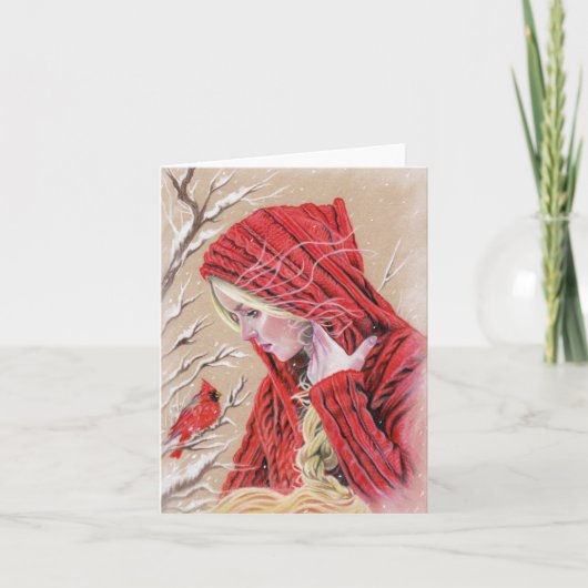 Carte de Noël Fille Cardinal Rouge (Devant)