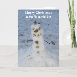 Carte de Noël Fils Snowman Pine Cone Nez