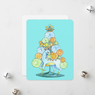 Carte de Noël Fleur d'Arbre à l'Aquarelle Rétro av