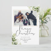 Carte de Noël Fleurie Vert Foncé Photo Or (Debout devant)