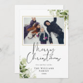 Carte de Noël Fleurie Vert Foncé Photo Or (Devant / Derrière)