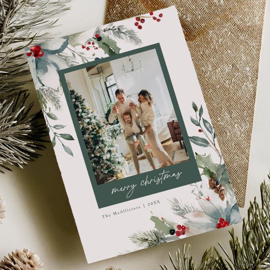 Carte de Noël florale aquarelle pour les vacances 