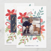 Carte de Noël florale Holly Jolly | Carte de vacan (Devant / Derrière)