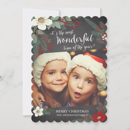 Carte de Noël Florale Merveilleuse sur Ardoise (Devant)