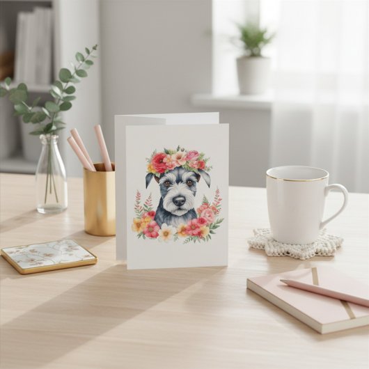 Carte de Noël florale Mini Schnauzer