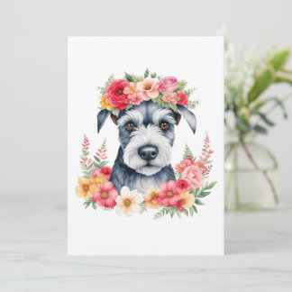 Carte de Noël florale Mini Schnauzer