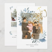 Carte de Noël Flore Bleue Photo Appartement (Devant / Derrière)