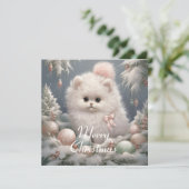 Carte de Noël Fluffy White Cat (Debout devant)