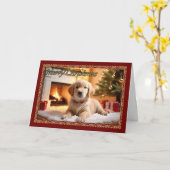 Carte de Noël Fluffy White Puppy (Fleur jaune)