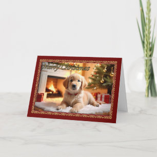 Carte de Noël Fluffy White Puppy