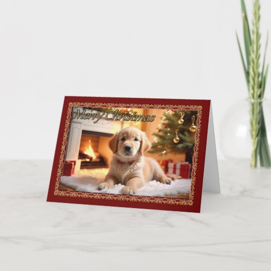 Carte de Noël Fluffy White Puppy (Devant)