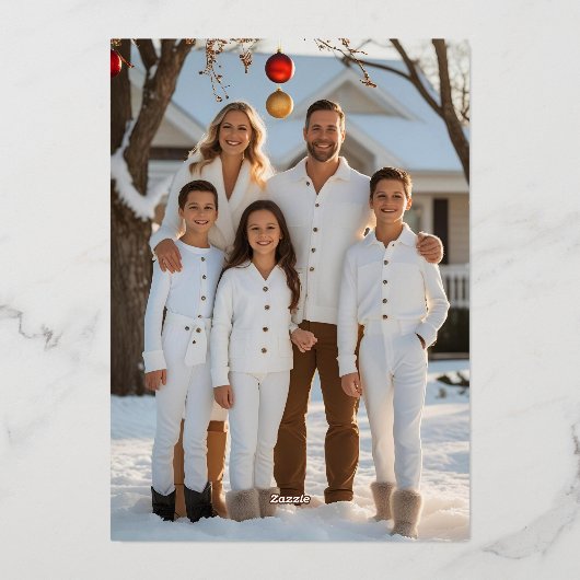 Carte de Noël Foil moderne Modèle Vacances Blanc (Verso)