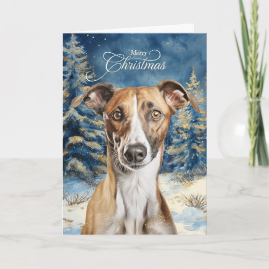 Carte de Noël forêt boisée Greyhound Dog (Devant)