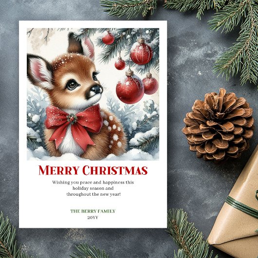 Carte de Noël forêt enchantée faon aquarelle