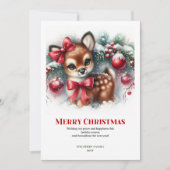 Carte de Noël forêt enneigée aquarelle douce faon (Devant)