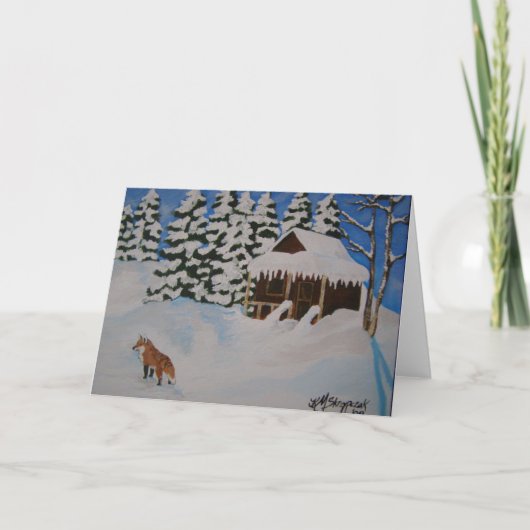 Carte de Noël Fox Cabine d'hiver (Devant)