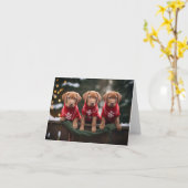 Carte de Noël Fox Red Labrador Puppies (Fleur jaune)