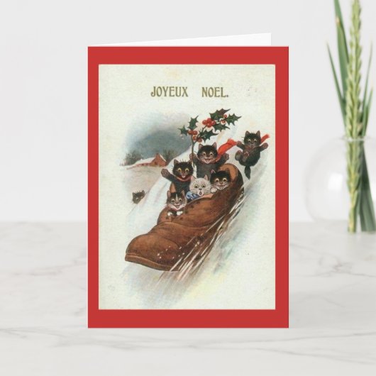 Carte de Noël française vintage de chats - Joyeux (Devant)