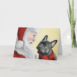 Carte de Noël "French Bulldog on Père Noël Lap"