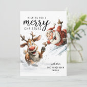 Carte de Noël Fun Santa et rennes (Debout devant)