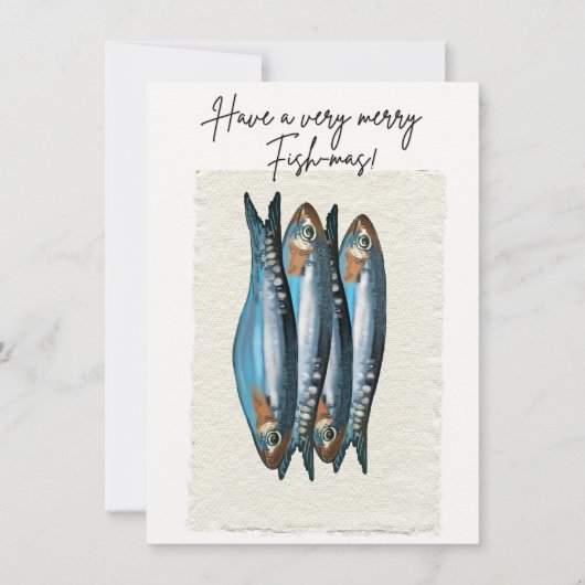 Carte de Noël Funny Fish-Mas illustrée de sardines (Devant)