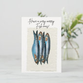 Carte de Noël Funny Fish-Mas illustrée de sardines (Debout devant)