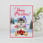 Carte de Noël Funny Pomsky Dog sur mesure (Debout devant)